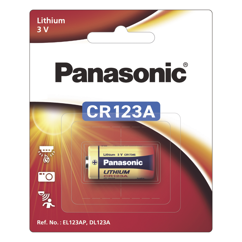 [CR123APA/1B] Batería de litio PANASONIC / 3 Vcc / 1,550 mAh / Aplicación en transmisores de alarma inalámbricos / Con empaque