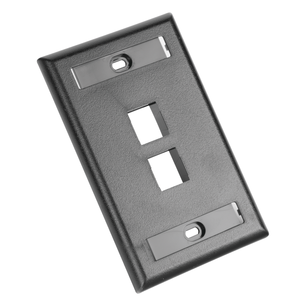 Placa de pared 2 puertos, keystone, negro
