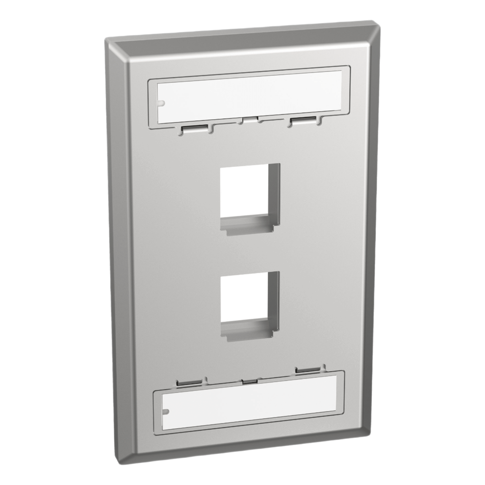 Placa de pared 2 puertos, keystone, acero inoxidable
