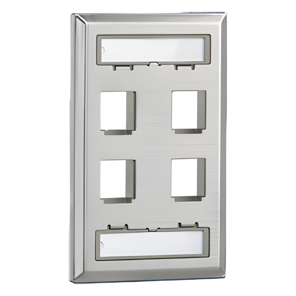 Placa de pared 4 puertos, keystone, acero inoxidable