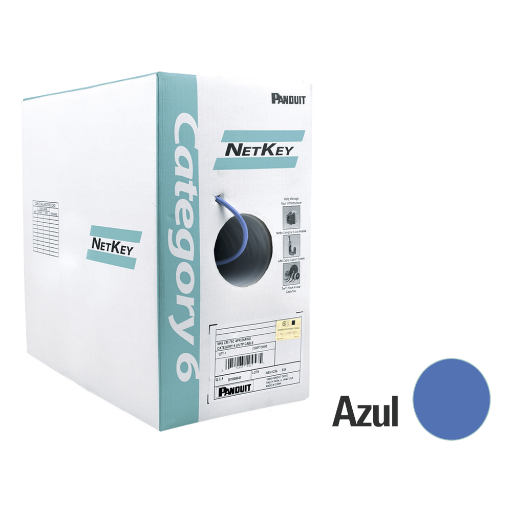 Bobina de cable Cat6 305 m, UTP, 24 AWG, azul