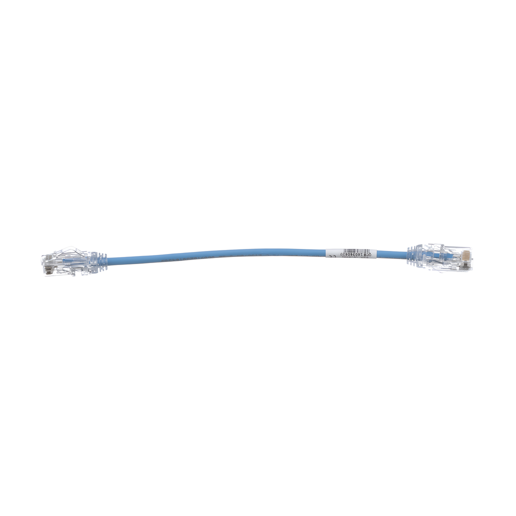Patch cord Cat6A UTP, 20 cm, azul, 28AWG, LSZH