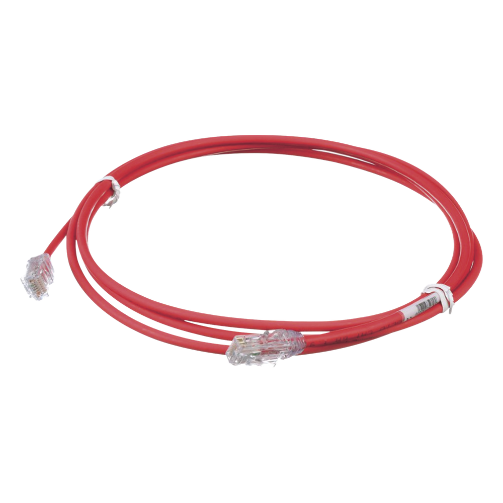 Patch cord Cat6A UTP, 2.13 m, rojo, 28AWG, LSZH