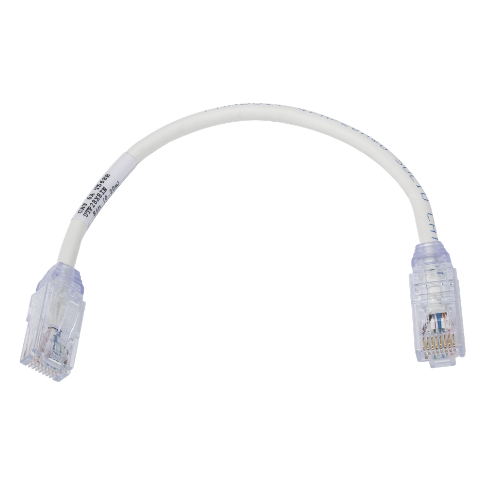 Patch cord Cat6A UTP, 20.3 cm, blanco, 28 AWG, LSZH