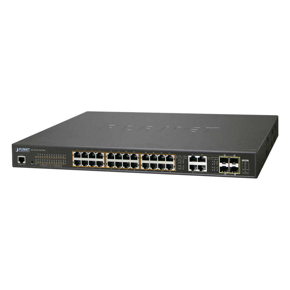 Switch Administrable L2, 24 puertos 10 / 100 / 1000T con Ultra PoE + 4 puertos combo Gigabit TP / SFP, (600W)