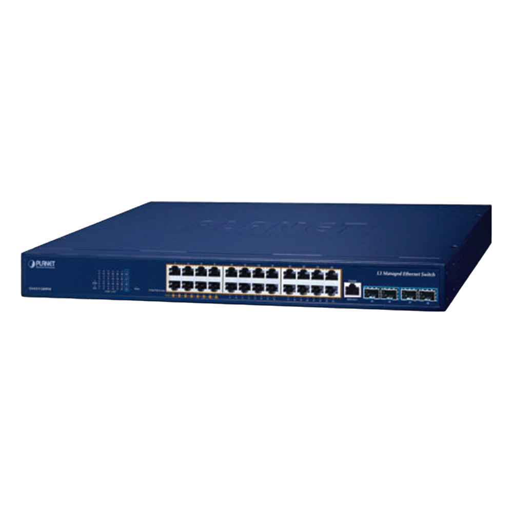 Switch administrable 24 puertos, PoE, Gigabit, capa 3, 4 puertos SFP
