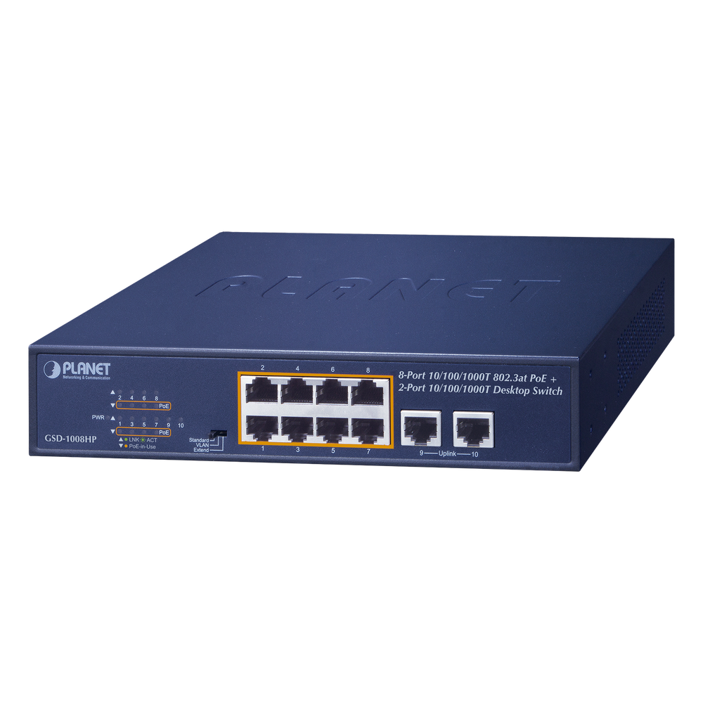Switch no administrable 8 puertos, PoE+, Gigabit, 120 W