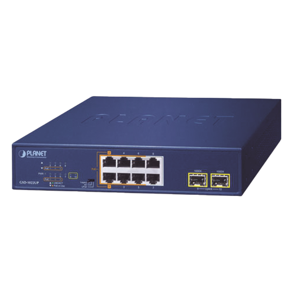 Switch no administrable 2 puertos, PoE, Gigabit, 2 puertos SFP