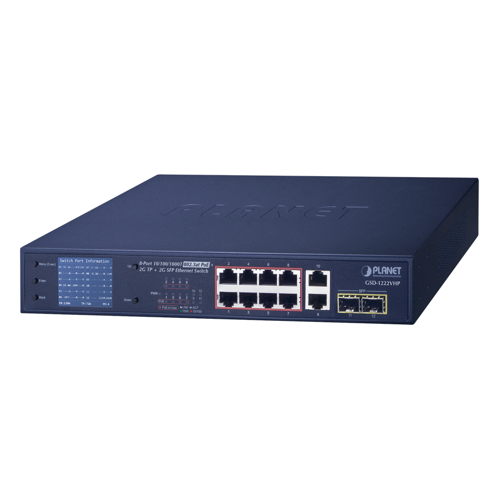 Switch no administrable 8 puertos, Gigabit, 2 puertos SFP