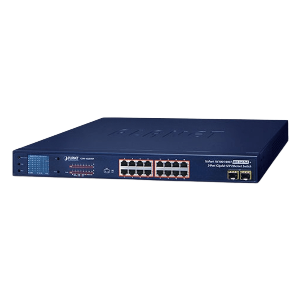 Switch No Administrable PoE+ Extender, Aislamiento VLAN de 16 Puertos Gigabit +, 2 Combo TP / SFP y Pantalla