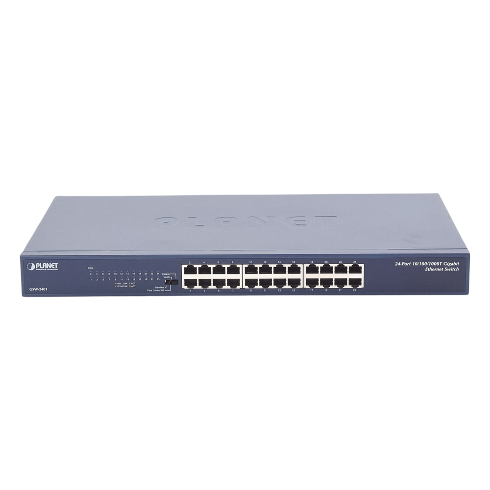 Switch No Administrable Gigabit de 24 Puertos 10 / 100 / 1000 Mbps, Con Modo Extendido Para Envió de Datos de Hasta 200 m