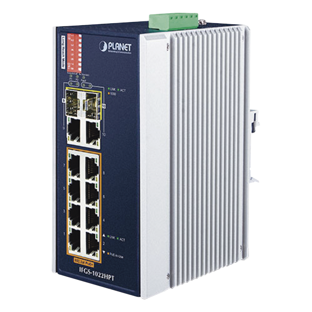 Switch industrial no administrable 8 puertos, PoE, Gigabit, 240 W