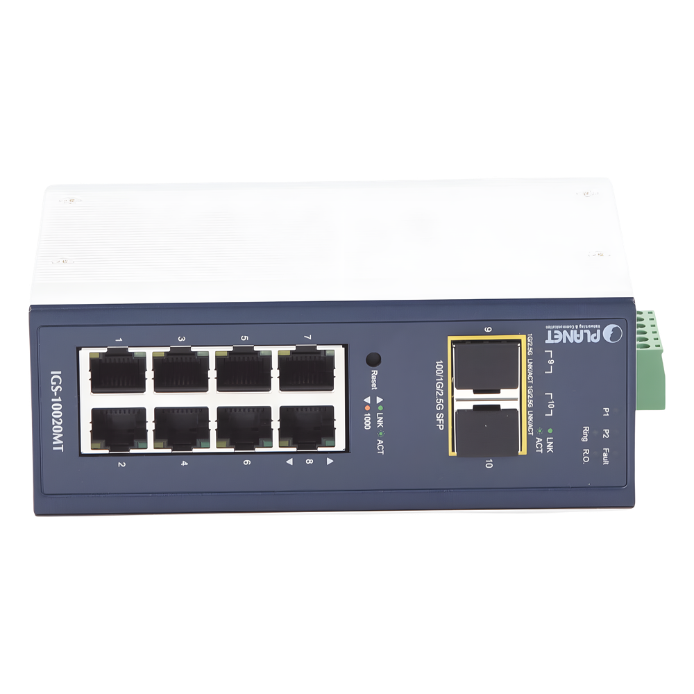 Switch Industrial Administrable Capa 2, 8 Puertos 10 / 100 / 1000T, 2 Puertos SFP 1G / 2.5 G BASE X