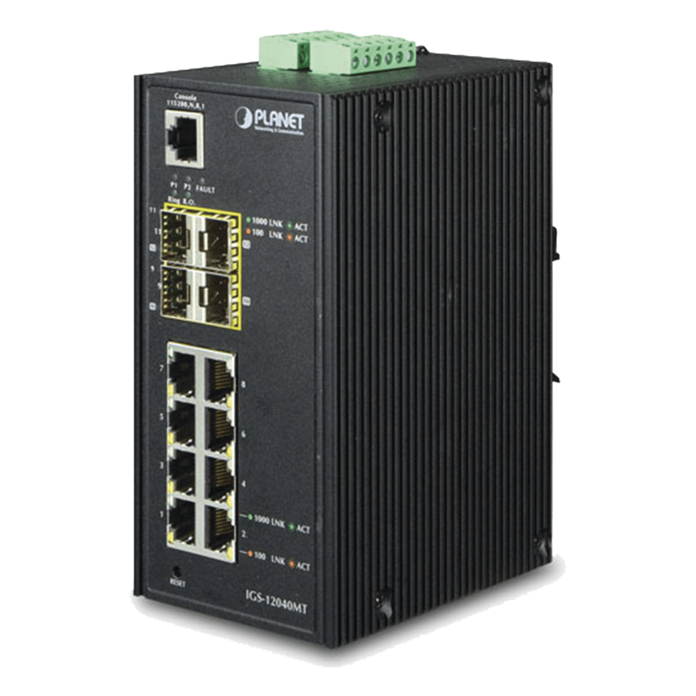 Switch Industrial Administrable de 8-Puertos 10 / 100 / 1000T + 4-Puertos 100 / 1000X SFP
