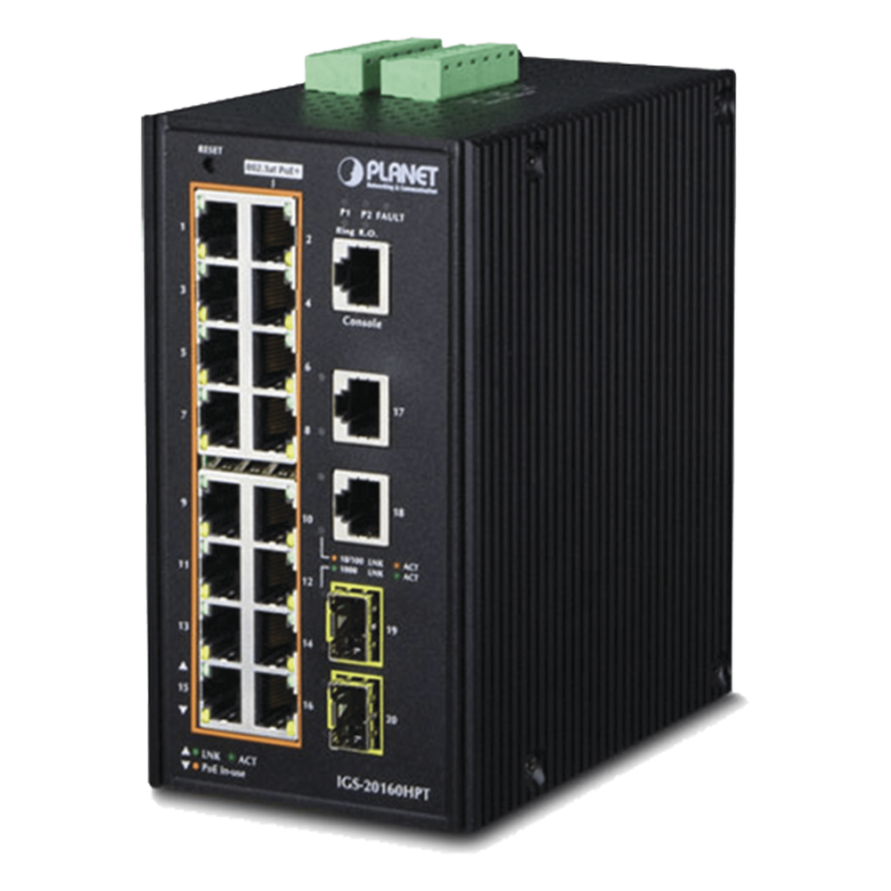 Switch industrial administrable 16 puertos, PoE, Gigabit, 1000 X SFP
