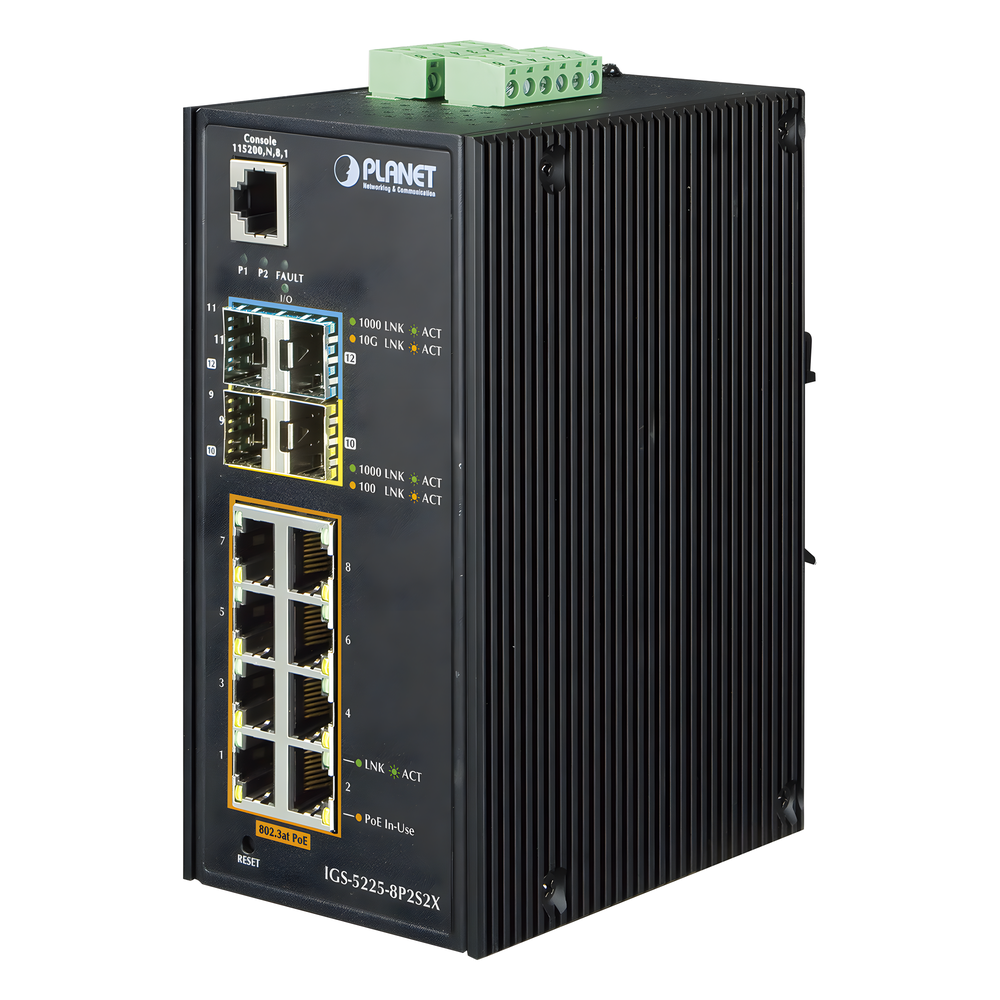 Switch industrial administrable 8 puertos, PoE, Gigabit, 1000X SFP