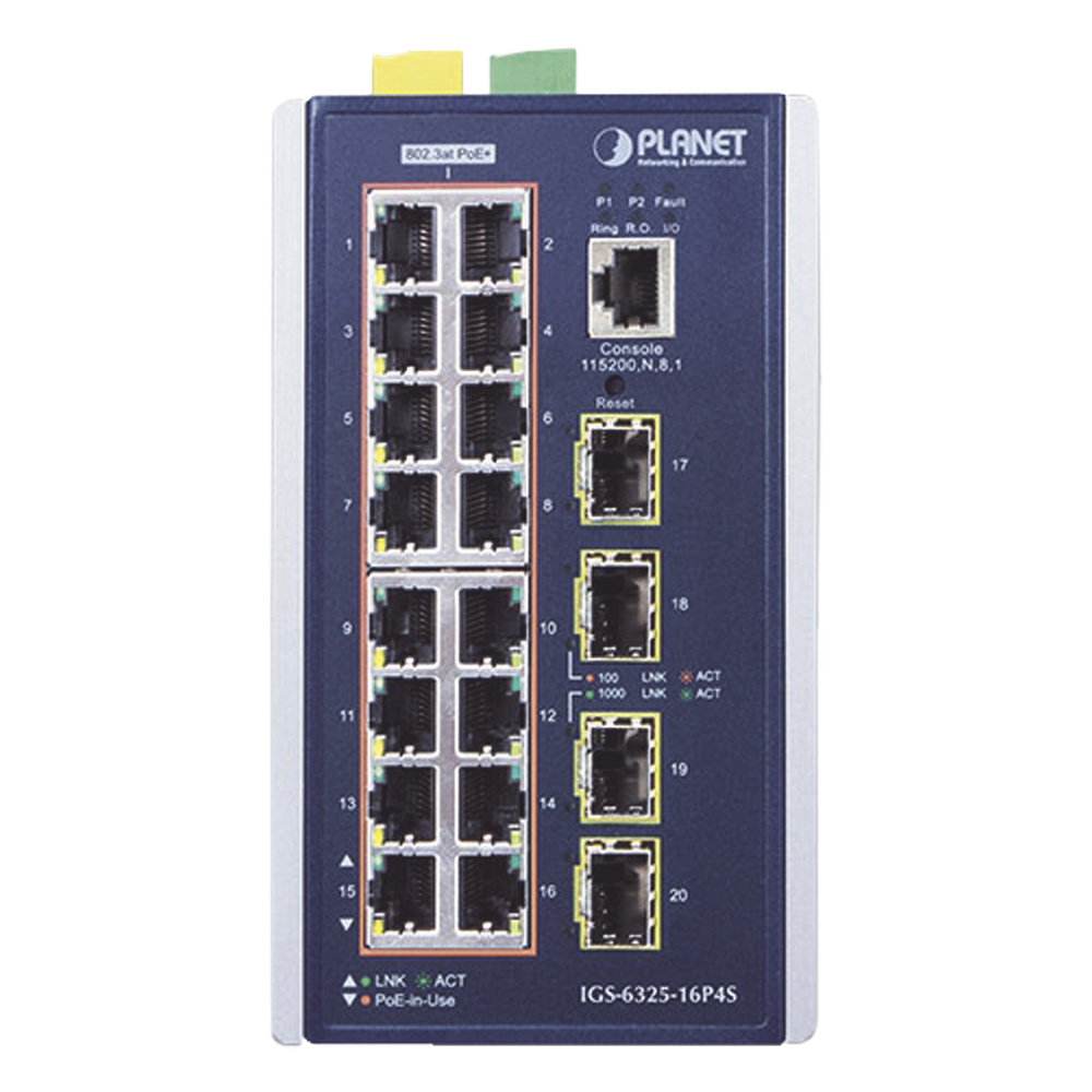 Switch industrial administrable 16 puertos, PoE, Gigabit, capa 3