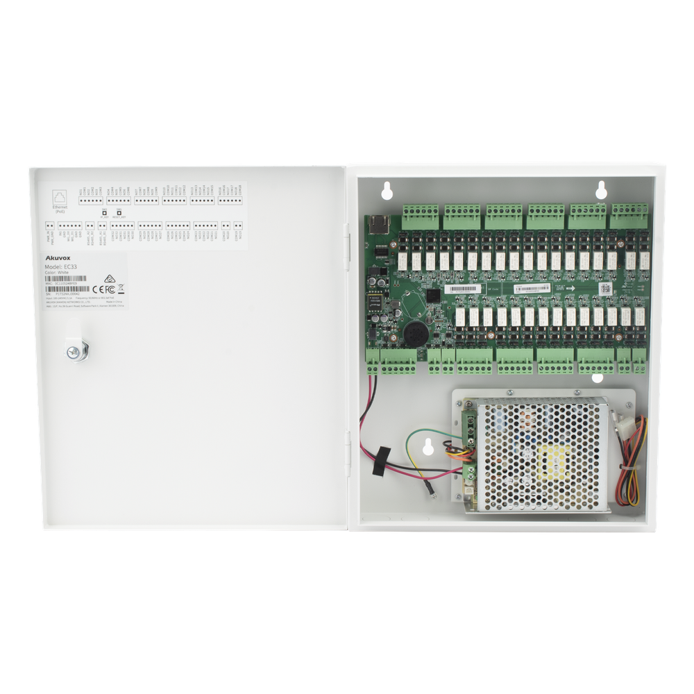 Controlador de Elevador IP Para 32 Pisos / Gestión 100% en la Nube / Interfaz Web / Pases Temporales desde App / Activación de Pisos desde App / Wiegand / POE / 20,000 Tarjetas / 100,000 Eventos / Compatible con Videoporteros Akuvox