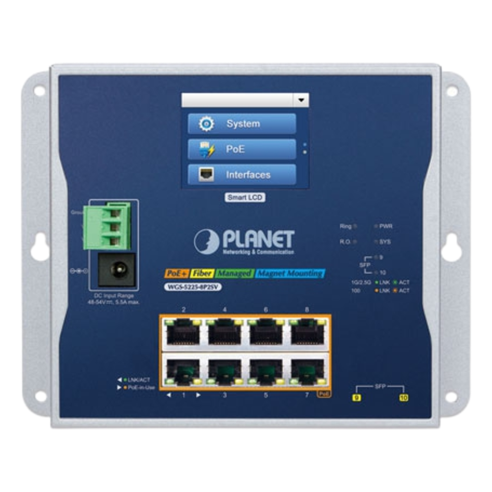 Switch industrial 8 puertos, PoE, Gigabit, 2 puertos SFP