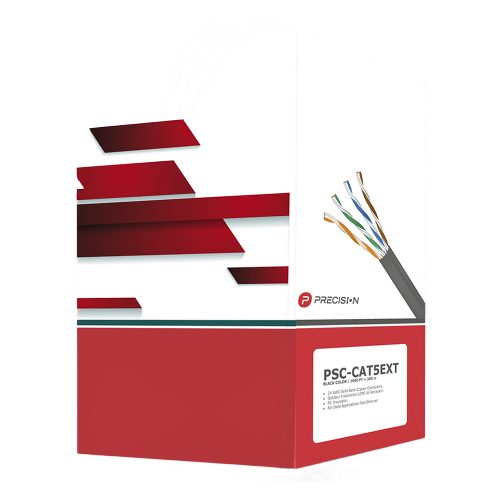 Bobina de cable Cat5e 305 m, UTP, 24 AWG, 100% cobre, negro