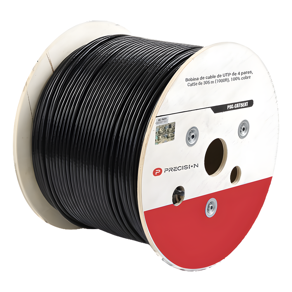 Bobina de cable Cat5e 305 m, UTP, 24 AWG, 100% cobre, negro