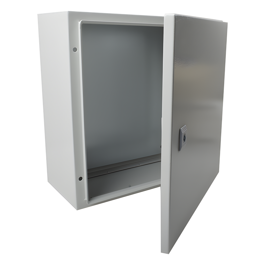Gabinete de Acero IP66 Uso en Intemperie (400 x 400 x 200 mm) con Placa Trasera Interior de Metal y Compuerta Inferior Atornillable (Incluye Chapa y Llave T)