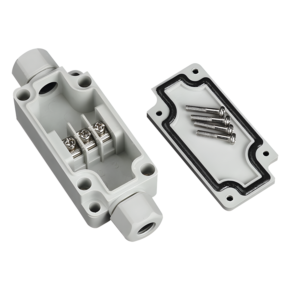 Caja de Conexión Exterior con Terminales Intermedias para 3 Líneas (Tornillo simple). Incluye Glándulas