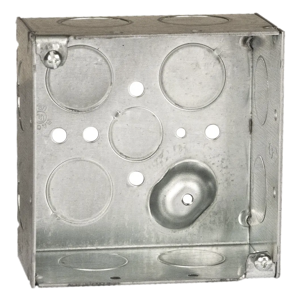 Caja Cuadrada Galvanizada de 4 x 4" / Profundidad 2 1 / 8 / 11 Entradas de 3 / 4" y 1 de 1 / 2"