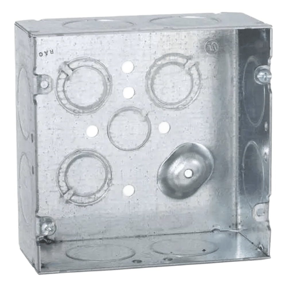 Caja Cuadrada 4 11 / 16 x 4 11 / 16" / Profundidad 2- 1 / 8" / Cuenta con 1 Entrada de 1 / 2", 8 de 1" y 3 TKO (1 / 2"-3 / 4")