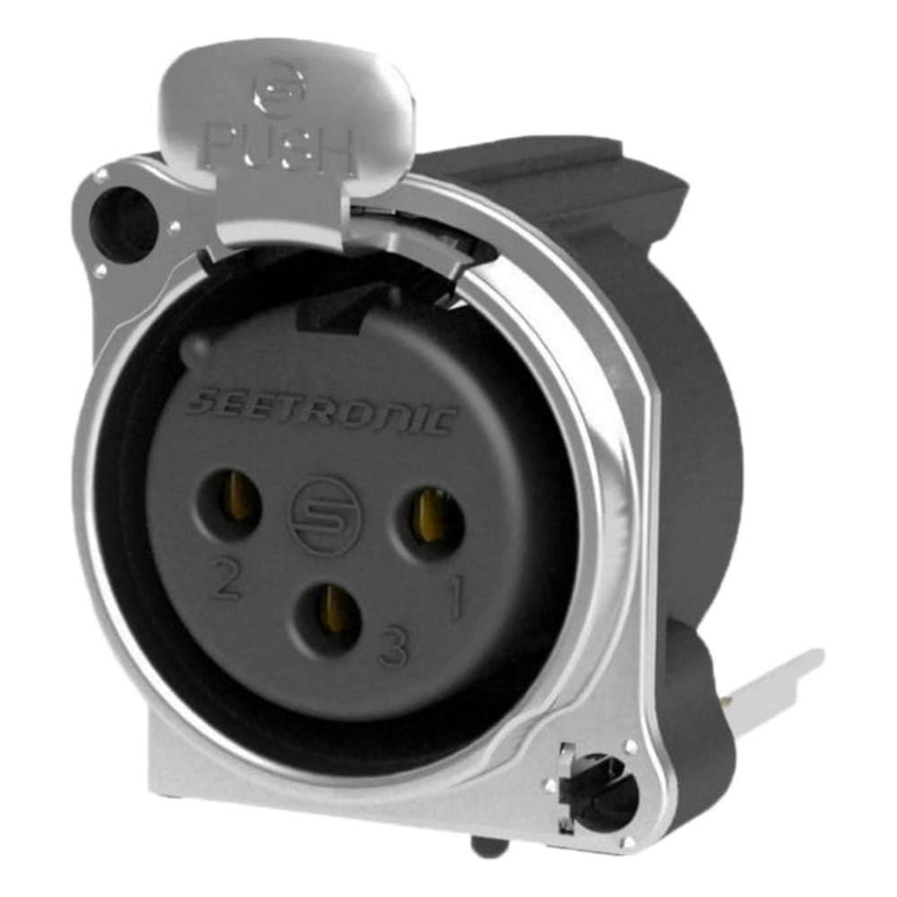 Conector XLR Hembra de 3 Polos | montaje Vertical para Placa de Pared | Brida Metálica