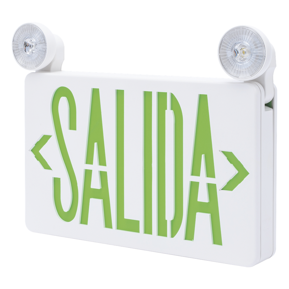 [SFKDC860] Letrero de Emergencia LED DUAL / Luz de Salida y Emergencia Integrada / montaje Universal Pared-Lateral-Techo / Doble Voltaje 120-277 VAC / Batería 6V 4.5Ah / 3W Bajo Consumo