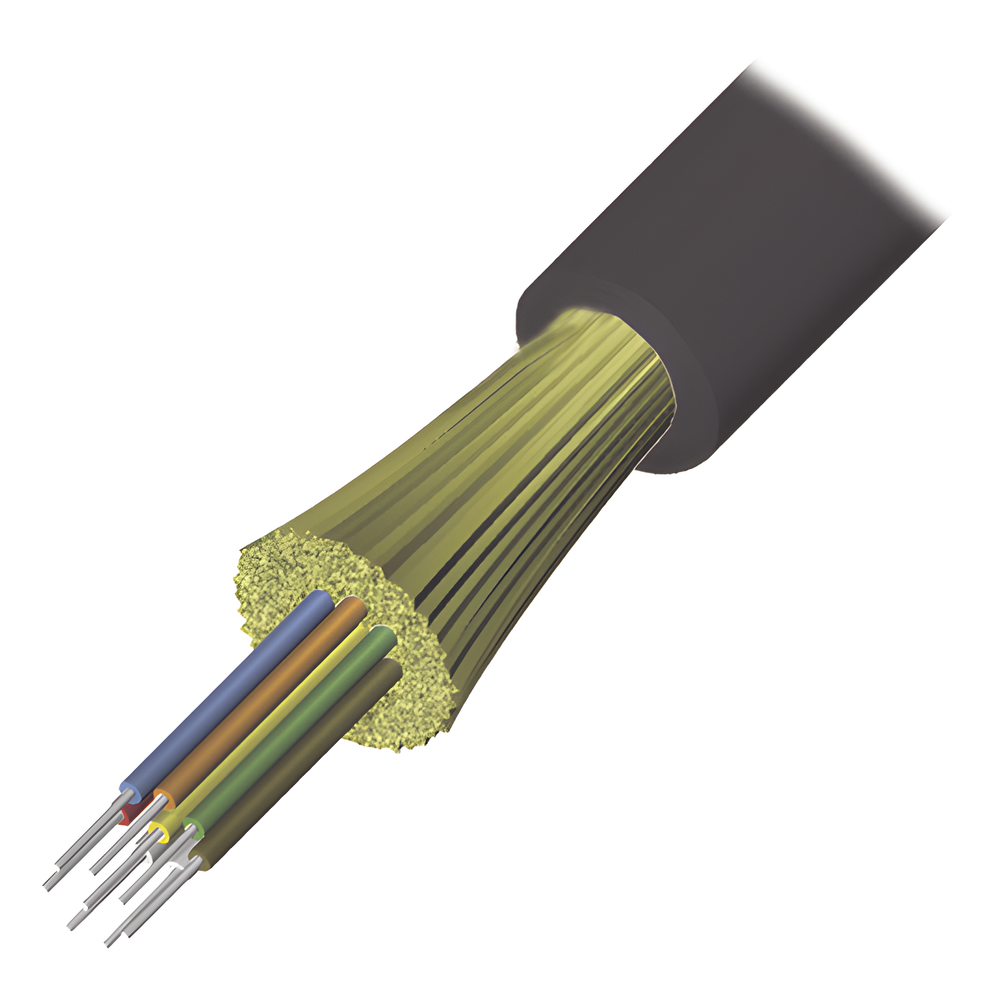 Cable de Fibra Óptica de 6 Hilos, Interior / Exterior, Tight Buffer, No Conductiva (Dieléctrica), LS0H, Multimodo OM4 50 / 125 Optimizada, 1 Metro (3.28 Pies)