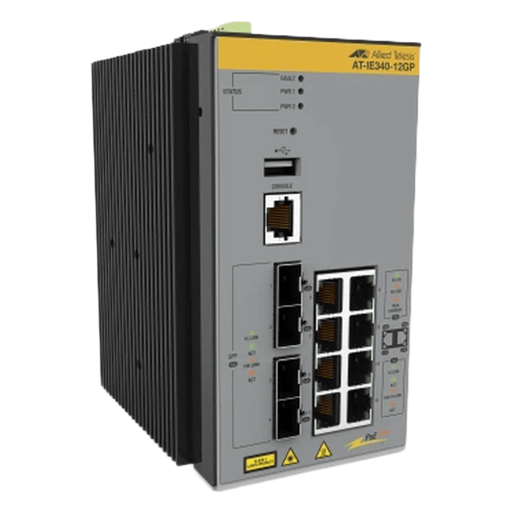 [AT-IE340-12GP-80] Switch Industrial PoE+ Capa 3 de 8 Puertos 10 / 100 / 1000 PoE af / at, 4 x SFP