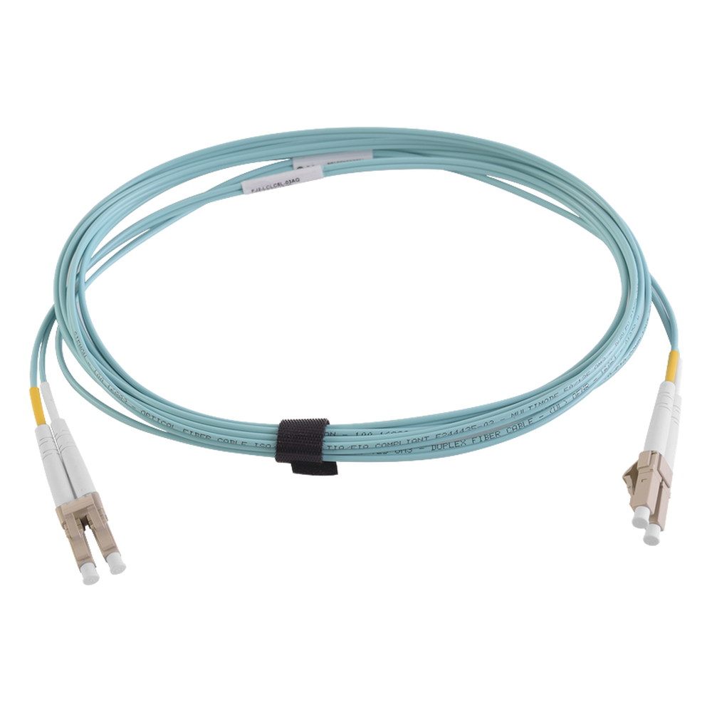 Jumper de fibra óptica OM3, LC-LC, dúplex, 5 m, aqua
