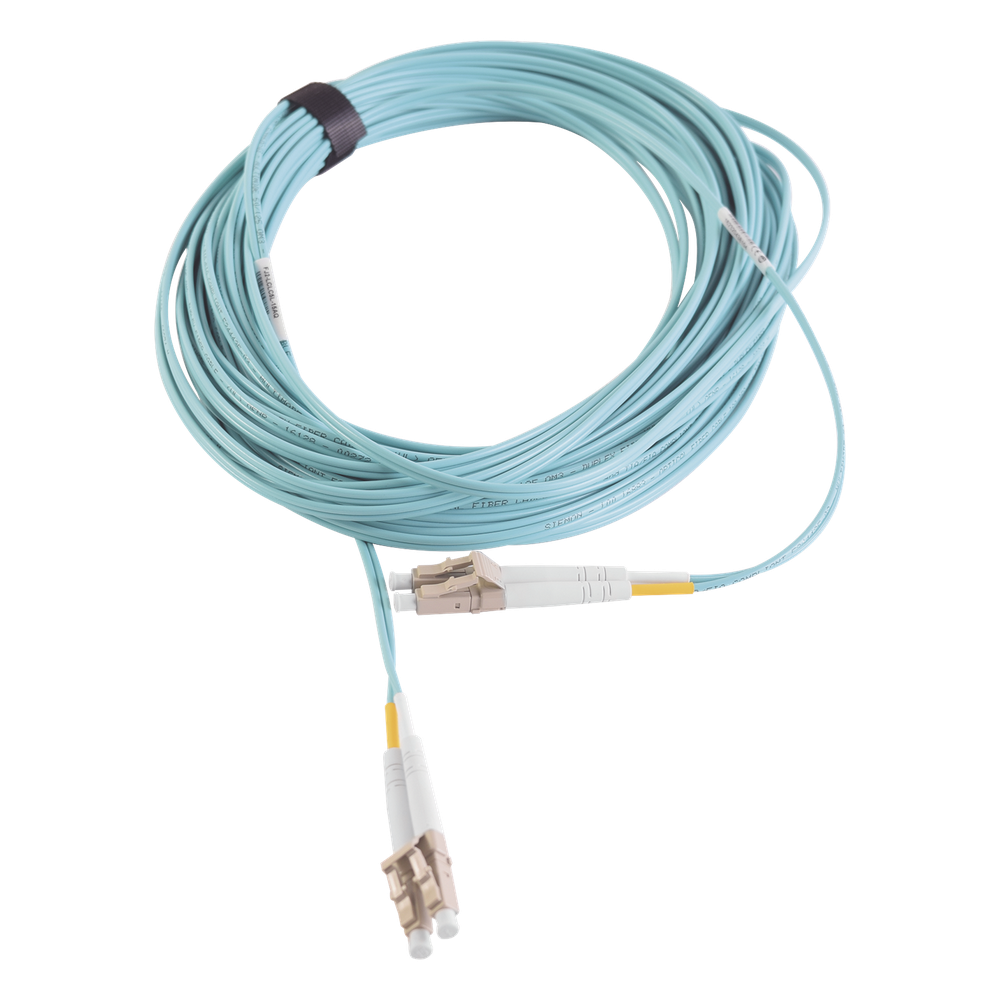 Jumper de fibra óptica OM3, LC-LC, dúplex, 7 m, aqua