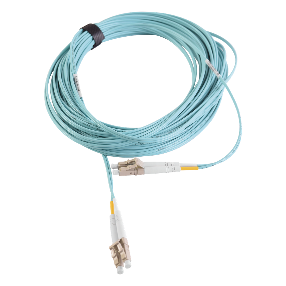 Jumper de fibra óptica OM3, LC-LC, dúplex, 10 m, aqua
