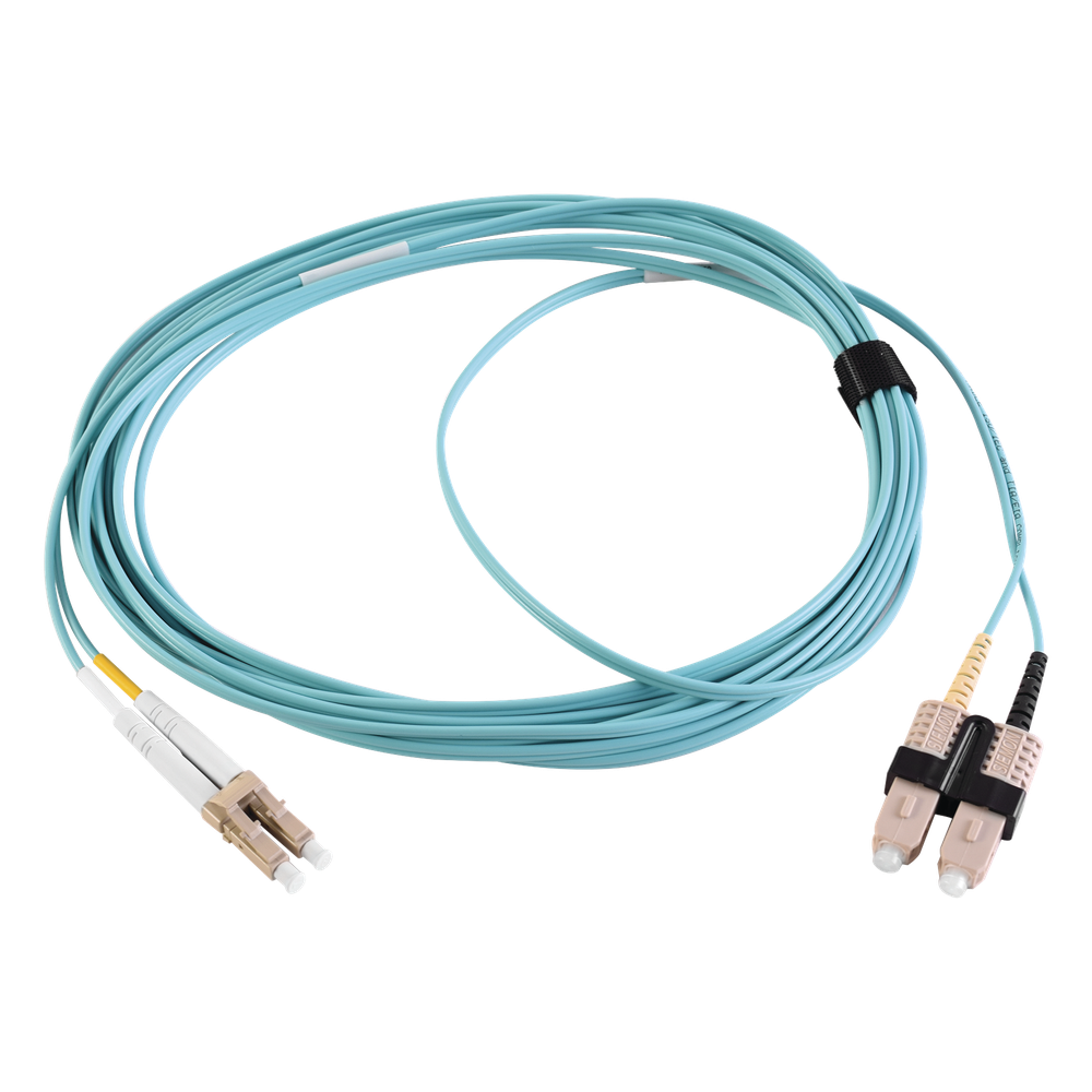 Jumper de fibra óptica OM3, LC-SC, dúplex, 2 m, aqua