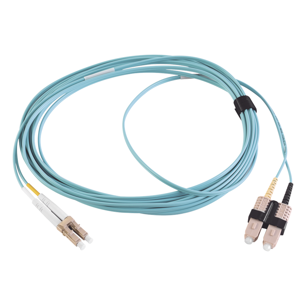 Jumper de fibra óptica OM3, LC-SC, dúplex, 5 m, aqua