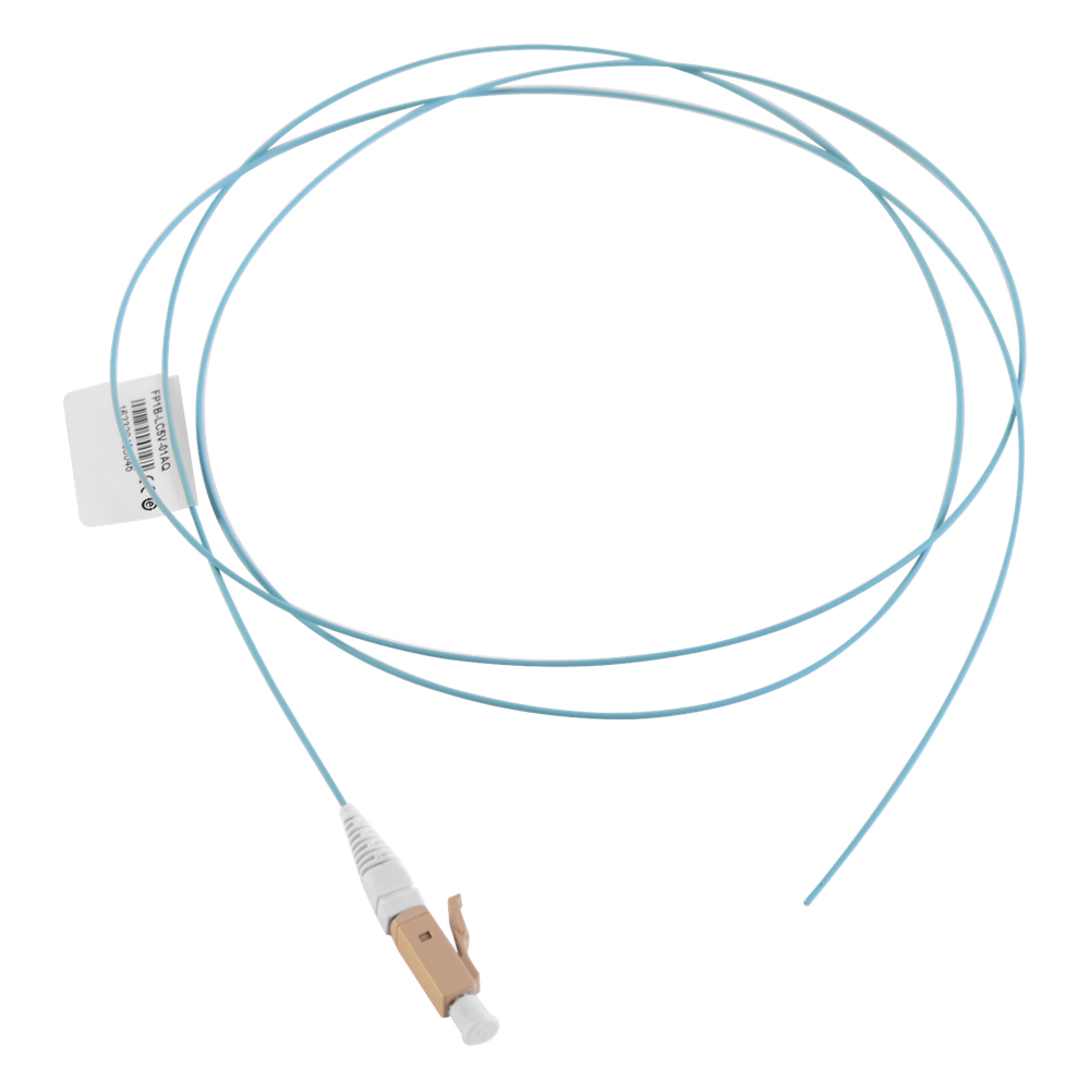 Pigtail de Fibra Óptica LC Simplex, Multimodo OM4 XGLO 50 / 125, OFNR, Color Aqua, 1 Metro (3.28 Pies)