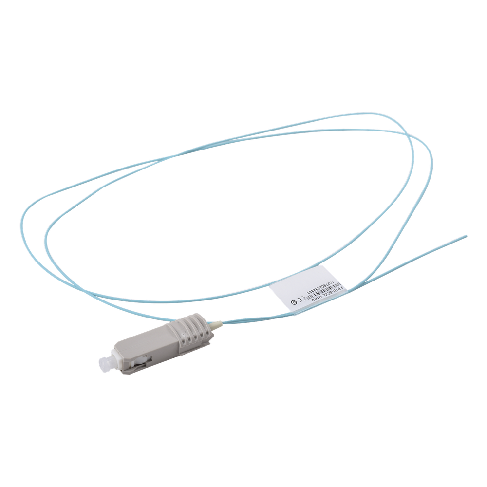 Pigtail de fibra óptica OM3, simplex, 1 m, aqua