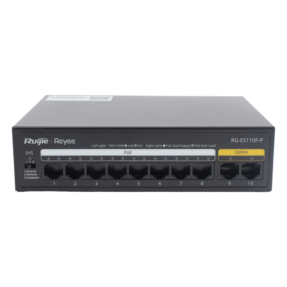 Switch no administrable 8 puertos, PoE+, 10/100 Mbps, 110 W