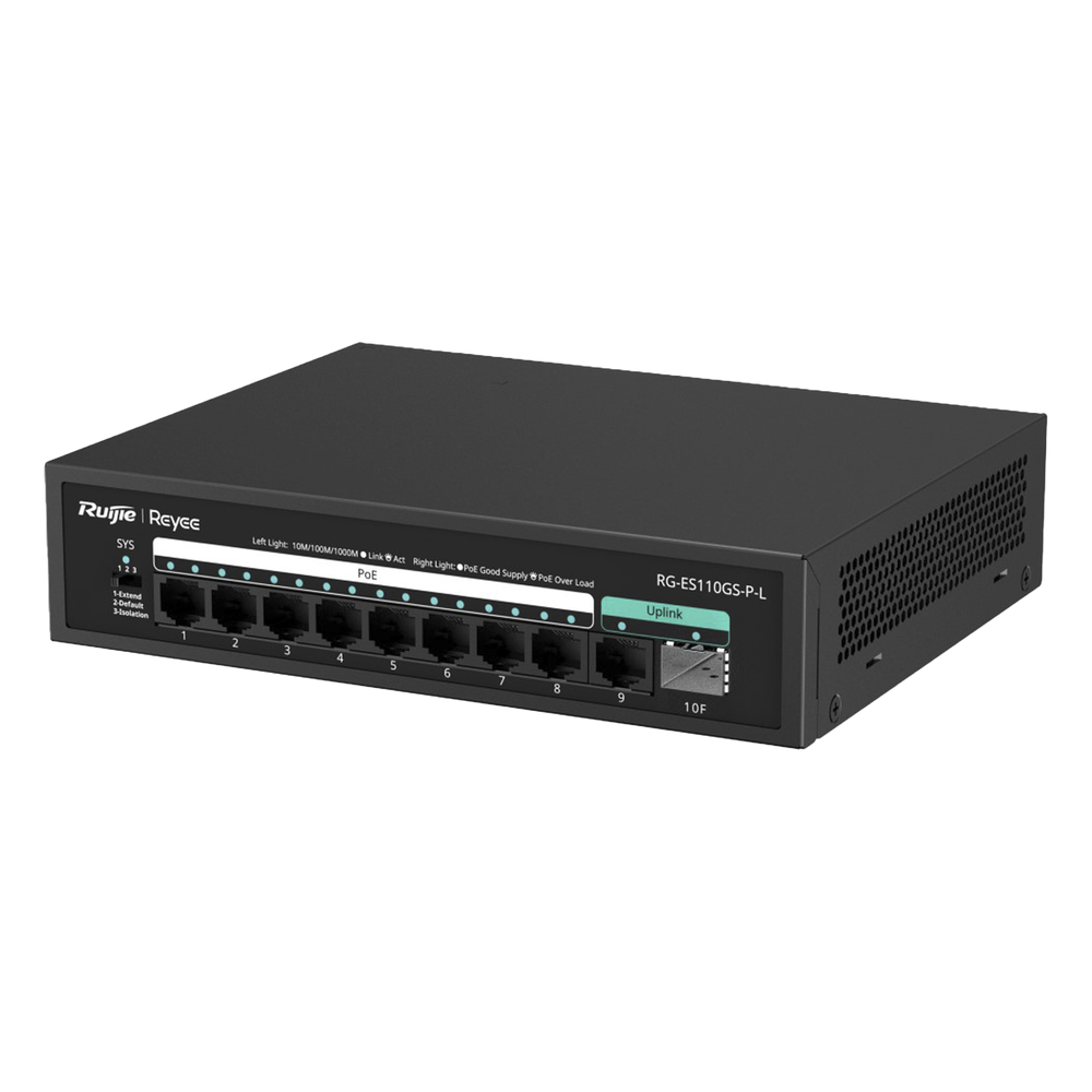 Switch no administrable 8 puertos, PoE+, Gigabit, 120 W
