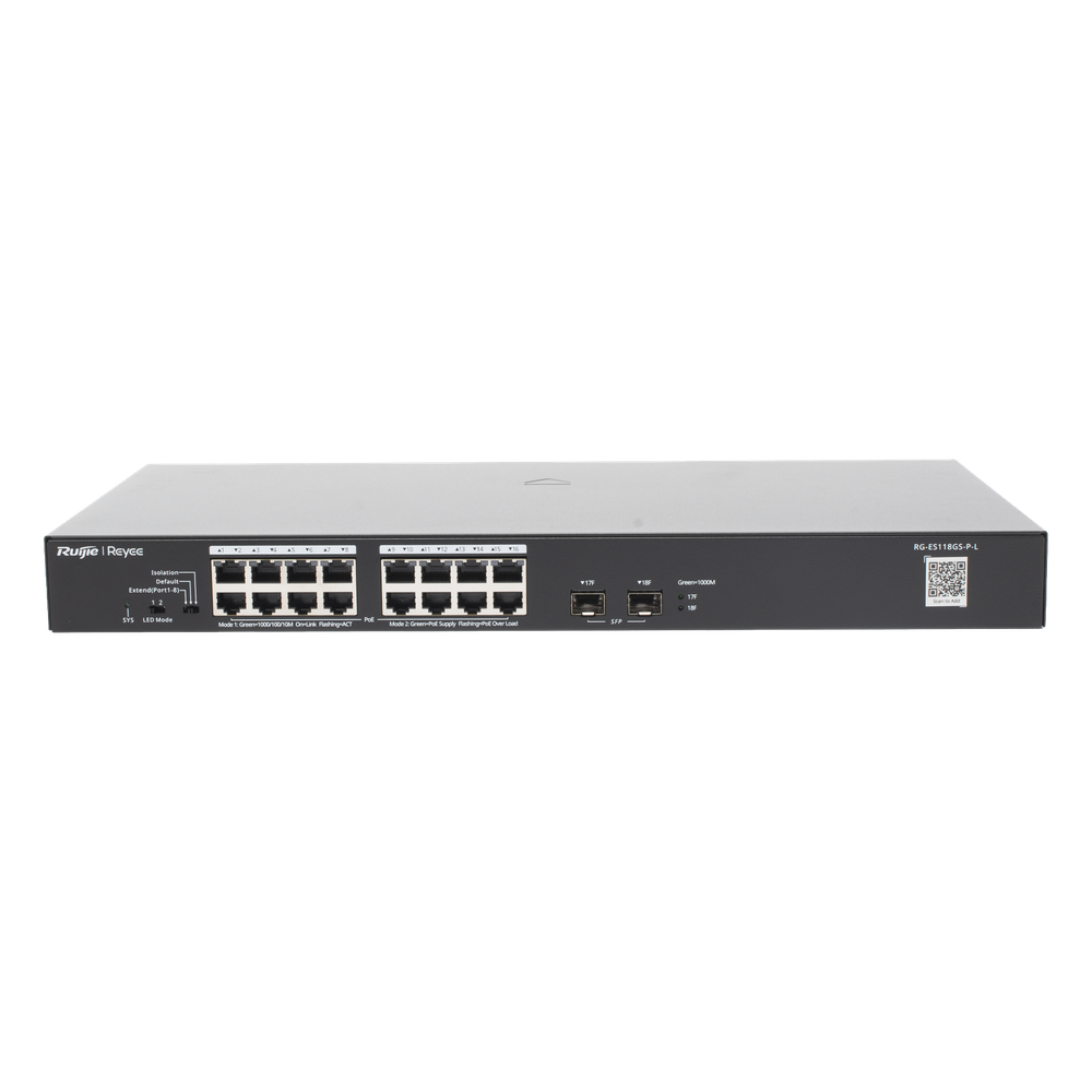Switch no administrable 16 puertos, PoE+, Gigabit, 247 W