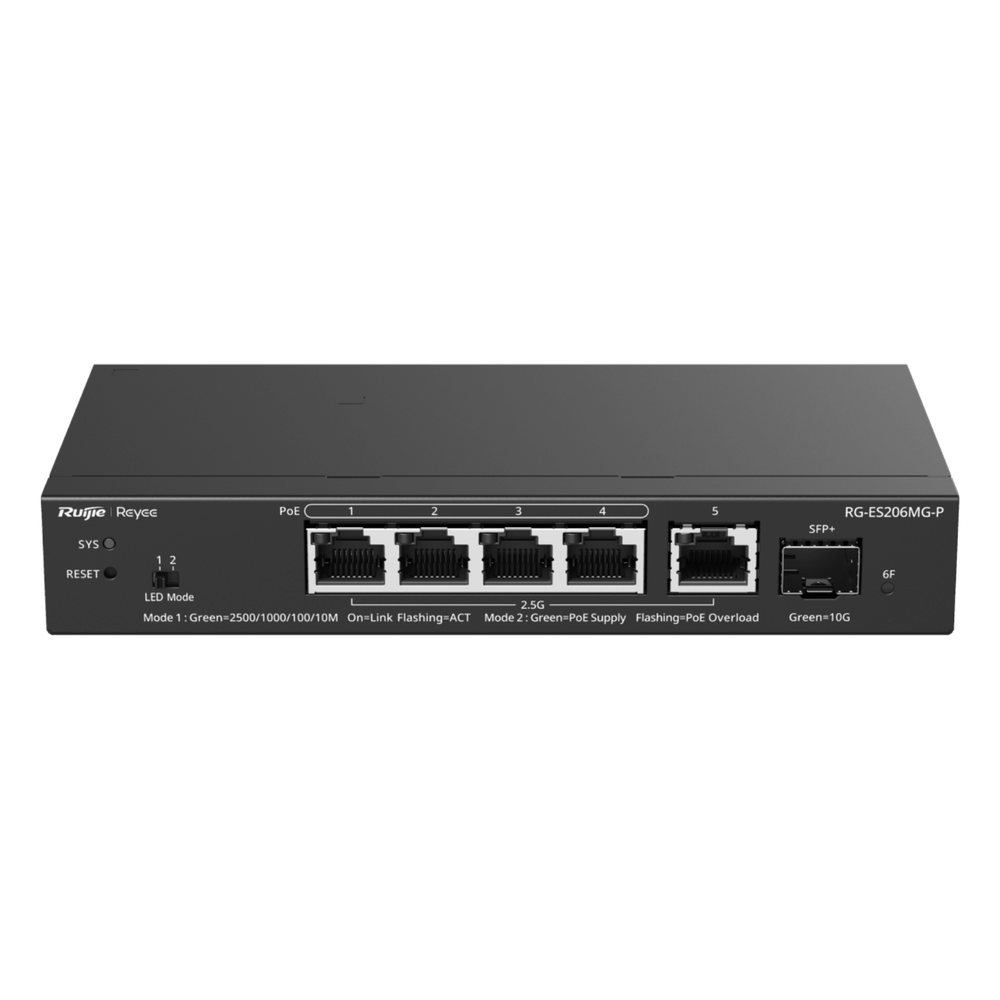 Switch administrable 5 puertos, PoE+, Gigabit, capa 2, 70 W