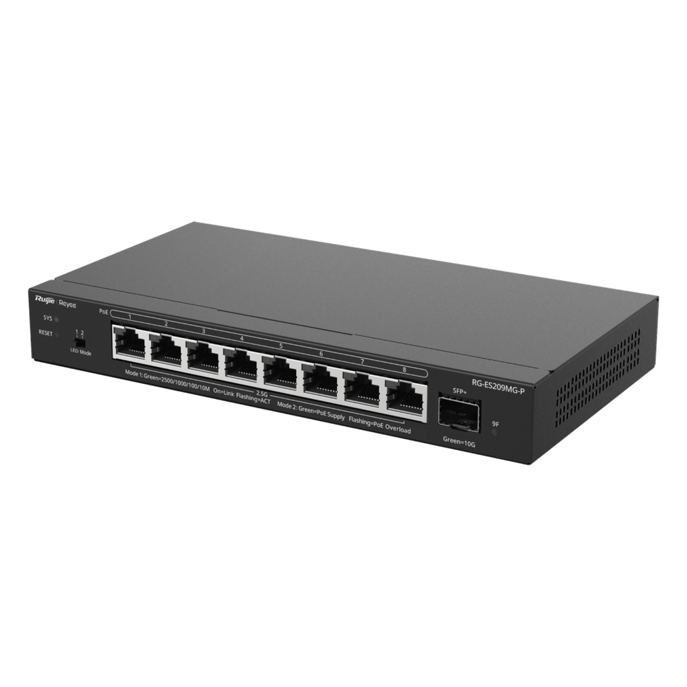 Switch administrable 8 puertos, PoE+, Gigabit, capa 2, 1 SFP+