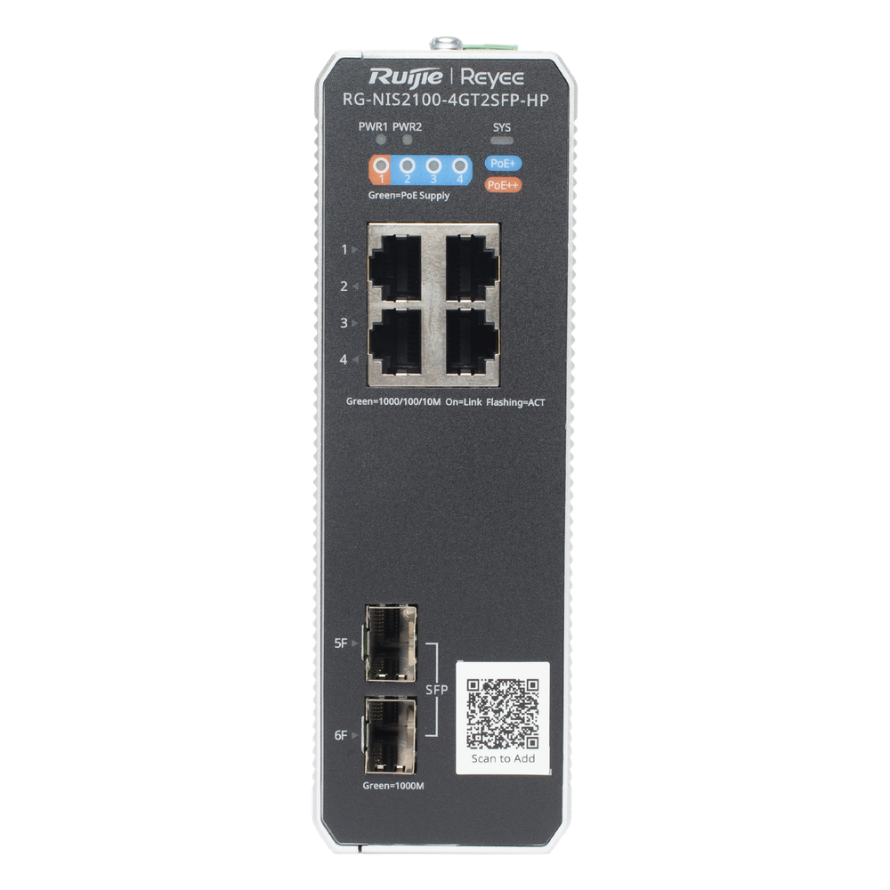 Switch industrial 1 puertos, PoE+, 2 SFP, 180 W