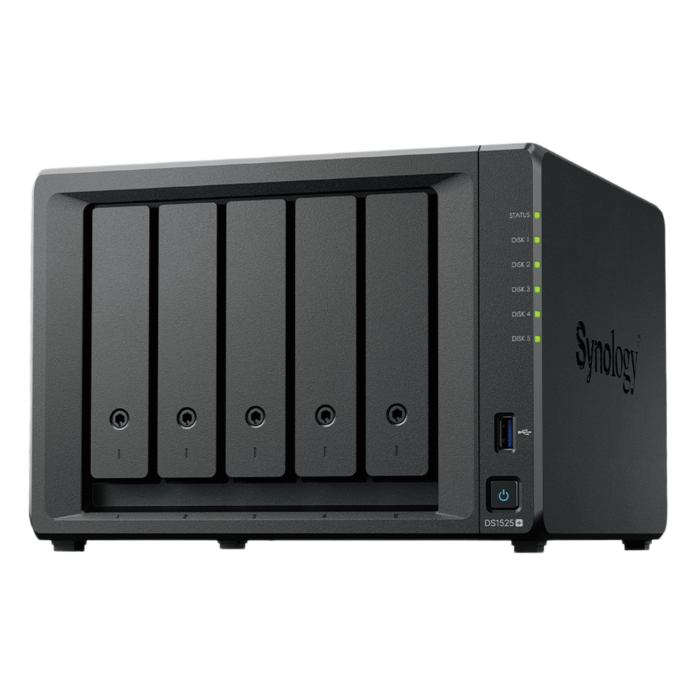 NAS DiskStation DS1525+ | 5 Bahías | Expansión hasta 15 Bahías | 2 Puertos 2.5GbE | Soporte 10GbE | Almacenamiento en Caché SSD | Hasta 300 TB de Capacidad | Compatible con Virtualización y Vigilancia