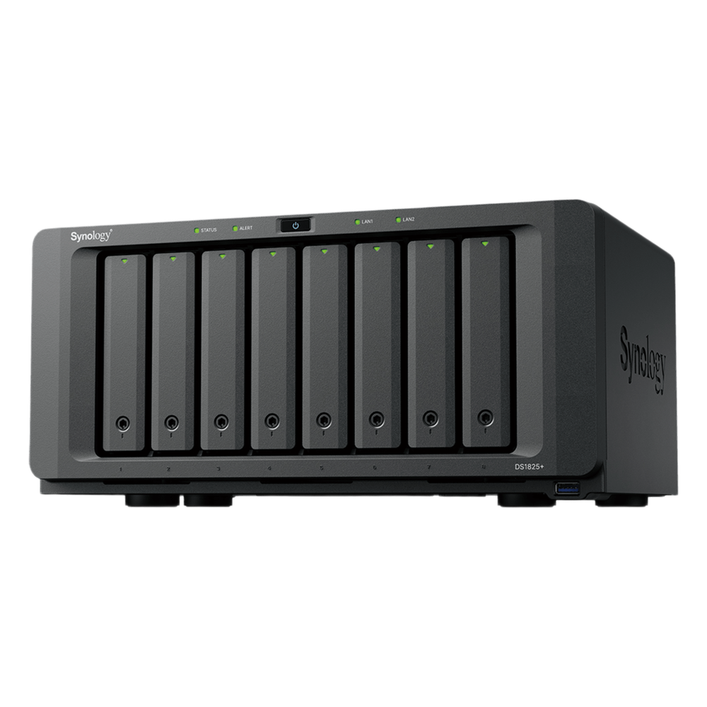 [DS1825+] NAS DiskStation DS1825+ | 8 Bahías | AMD Ryzen V1500B | 8 GB DDR4 ECC | Hasta 2,239 MB / s Lectura | 2 Puertos 2.5GbE | Expansión PCIe 3.0 | Compatible con 10GbE y 25GbE | Caché SSD M.2 | Synology DSM