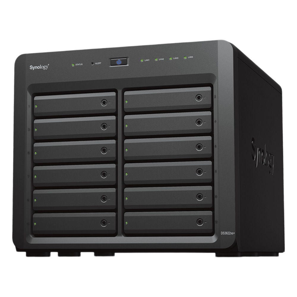 Servidor NAS Synology DiskStation DS3622xs+ | 12 Bahías | Intel Xeon 6 Núcleos | 16 GB DDR4 ECC | 10GbE RJ-45 | Expansión Hasta 36 Bahías | RAID F1, 0, 1, 5, 6, 10 | Caché NVMe SSD