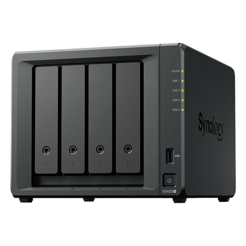 [DS425+] NAS DiskStation DS425+ | 4 Bahías | Intel Celeron J4125 2.7 GHz | 2 GB DDR4 / 2.5GbE + 1GbE | 2 Puertos USB 3.2 Gen 1 | 2 Ranuras M.2 NVMe | Hasta 80 TB | Synology DSM